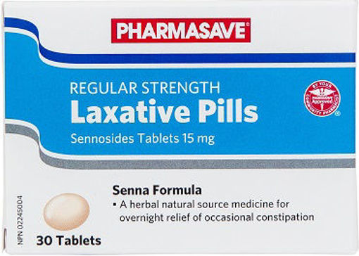 Picture of PHARMASAVE LAXATIVE PILLS SENNOSIDES 15MG TABLETS 30S                      