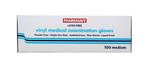 Picture of PHARMASAVE VINYL MEDICAL EXAM GLOVES - MEDIUM 100S                         