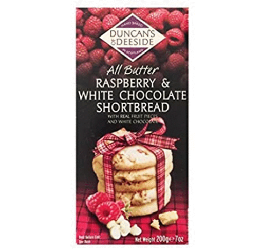 Picture of DUNCANS OF DEESIDE ALL BUTTER RASPBERRY and WHITE CHOCOLATE SHORTBREAD 200GR