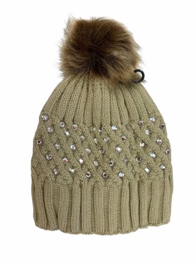 Picture of LADIES HAT SHERPA LINED - BEIGEROLLED RIM WITH GEMS