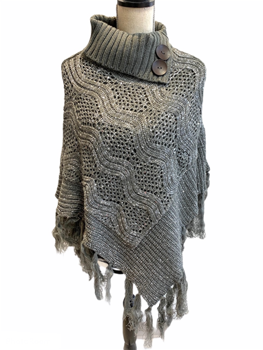 Picture of SEQUIN KNIT PONCHO -GREY                            