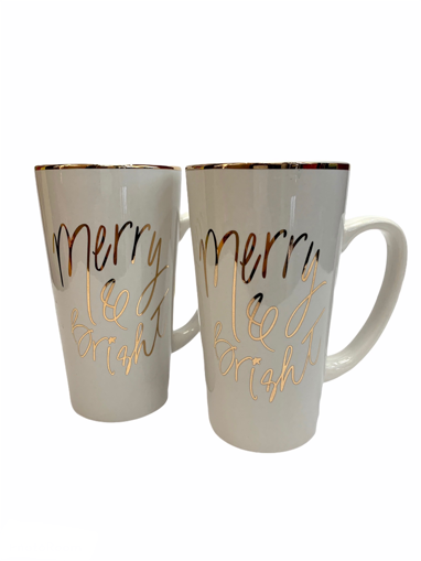 Picture of HARMAN TALL MUG W/ GOLD TRIM - MERRY and BRIGHT 6X4X6IN #4162215
