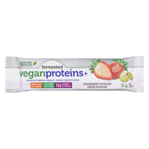 Picture of GENUINE HEALTH FERMENTED VEGAN PROTEINS+ STRAWBERRY PISTACHIO BAR 55GR     