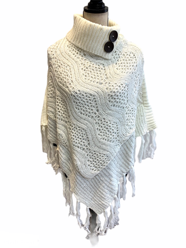 Picture of SEQUIN KNIT PONCHO - WHITE CP1084                    