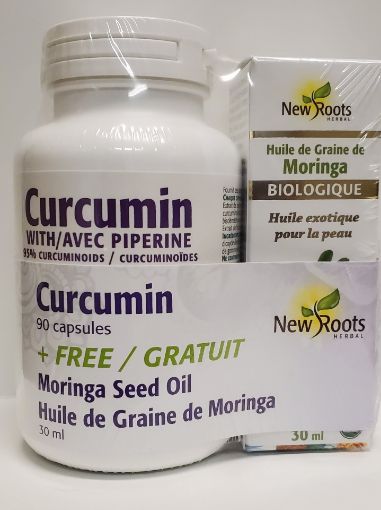 Picture of NEW ROOTS HERBAL CURCUMIN WITH 95% CURCUMINOIDS 90 CAPSULES + FREE MORINGA SEED OIL 30ML