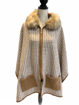Picture of FASHION CAPE WITH FUR TRIMMED HOOD - HERRINGBONE CAMEL CP11761 