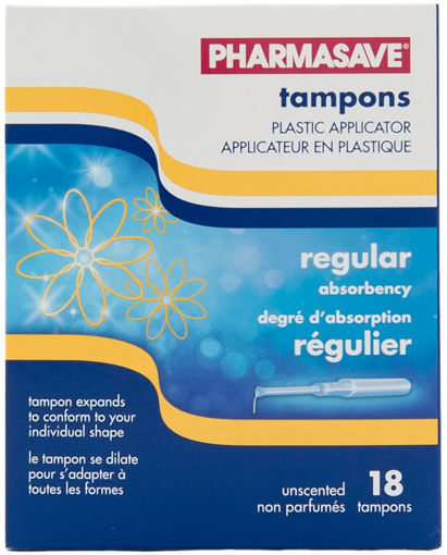 Picture of PHARMASAVE TAMPON - REGULAR - PLASTIC - UNSCENTED 18S                      
