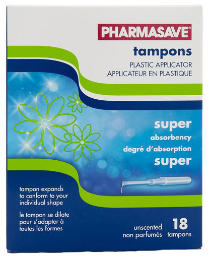 Picture of PHARMASAVE TAMPON - SUPER - PLASTIC - UNSCENTED 18S                        