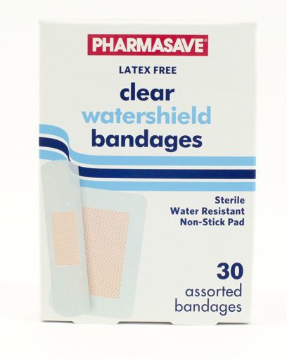 Picture of PHARMASAVE BANDAGE - CLEAR - ASSORTED - WATERSHIELD 30S                    