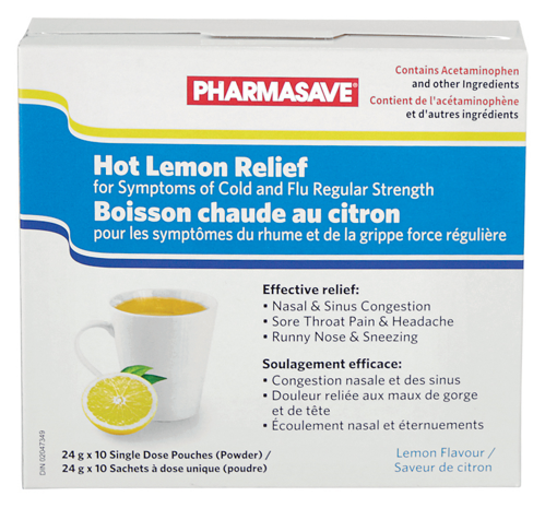 Picture of PHARMASAVE HOT LEMON RELIEF COLD AND FLU - REGULAR STRENGTH 10S            