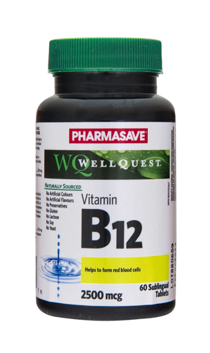 Picture of PHARMASAVE WELLQUEST VITAMIN B12 SUBLINGUAL TABLETS 2500MCG 60S            