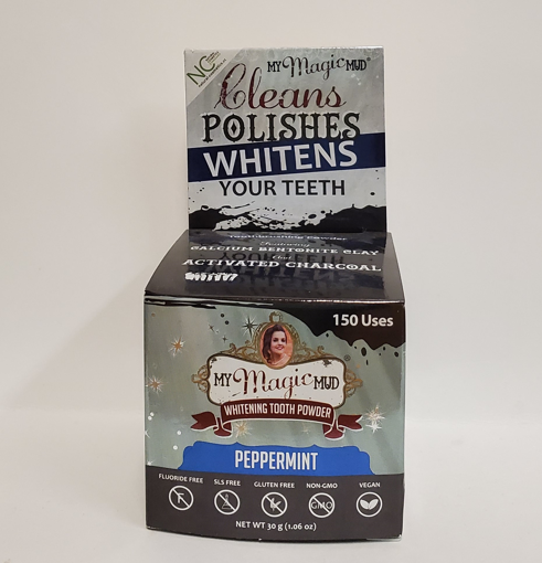 Picture of MY MAGIC MUD ACTIVATED CHARCOAL WHITENING TOOTH POWDER - PEPPERMINT 150 USES 30GR         