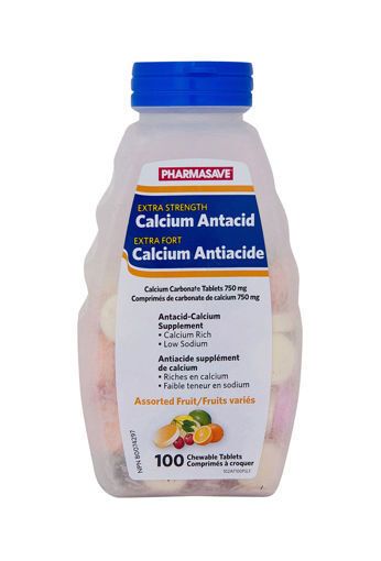 Picture of PHARMASAVE CALCIUM ANTACID - EXTRA STRENGTH - FRUIT TABLET 750MG 100S      