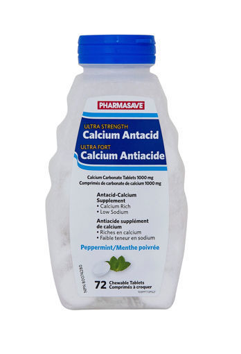 Picture of PHARMASAVE CALCIUM ANTACID - ULTRA STRENGTH - P/MINT TABLET 1000MG 72S     