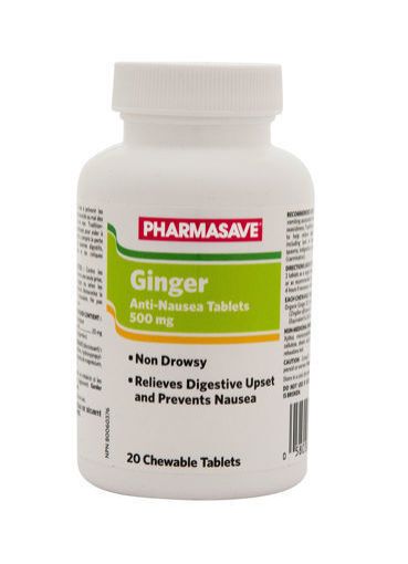 Picture of PHARMASAVE GINGER ANTI-NAUSEA CHEWABLE TABLETS 500MG 20S