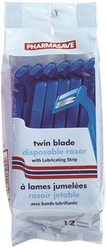 Picture of PHARMASAVE TWIN BLADE DISPOSABLE RAZOR - LONG HANDLE - MENS 12S            