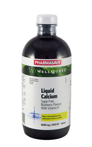 Picture of PHARMASAVE WELLQUEST CALCIUM LIQUID W/D BLUEBERRY 1000MG 500ML             