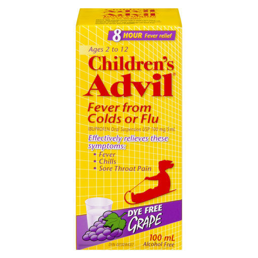 Picture of ADVIL CHILDRENS SUSP - FEVER FROM COLDS OR FLU - DYE FREE - GRAPE 100ML    