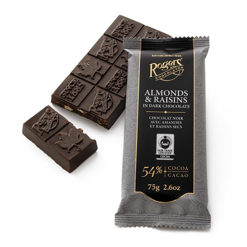 Picture of ROGERS DARK CHOCOLATE BAR - ALMONDS AND RAISINS 75GR