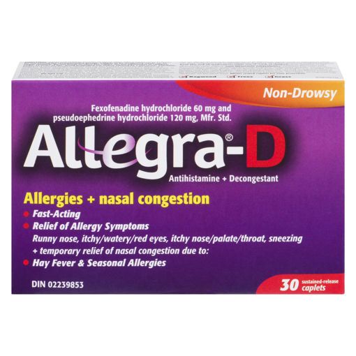 Picture of ALLEGRA-D - ALLERGY and DECONGESTANT CAPLETS 30S