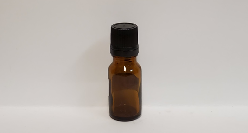 Picture of AMBER GLASS BOTTLE - WITH BLACK TAMPER EVIDENT VERTICAL DROPPER CAP 5ML