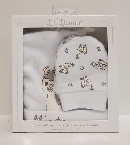 Picture of LIL' LLAMA BABY CAP AND SCRATCH MITTS - SET 3S   