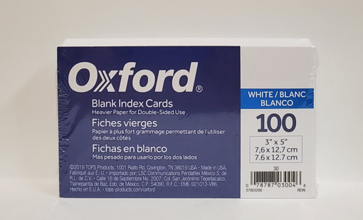 Picture of TOPS OXFORD BLANK INDEX CARDS - WHITE 7.6X12.7CM 100S                      