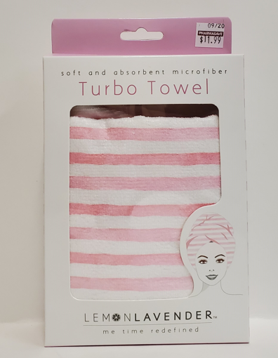 Picture of LEMON LAVENDER TURBAN TOWEL - PINK/WHITE STRIPES                           