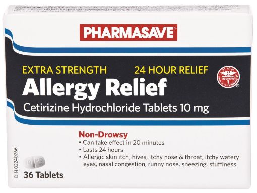 Picture of PHARMASAVE ALLERGY RELIEF - EXTRA STRENGTH - 24 HOURS TABLETS 10MG 36S     