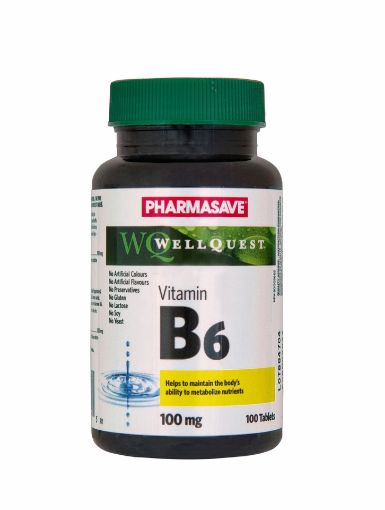 Picture of PHARMASAVE WELLQUEST VITAMIN B6 100MG TABLETS 100S                         
