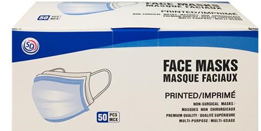 Picture of SD FACE MASK - DISPOSABLE NON-SURGICAL - ADULT SIZE 3PLY 50S                      