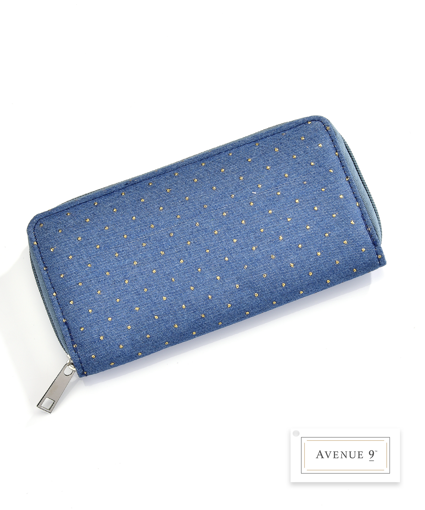 Picture of AVENUE 9 DENIM ZIP-UP WALLET - WITH GOLD STUDS
