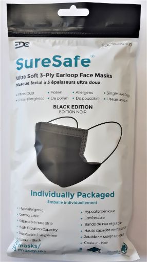 Picture of EDC SURESAFE 3PLY EAR LOOP MASKS - INDIVIDUALLY PACKAGED BLACK 10S         