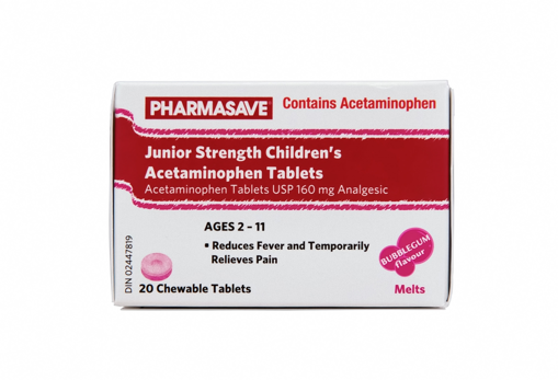 Picture of PHARMASAVE ACETAMINOPHEN - JUNIOR STRENGTH MELTS 160MG TABLETS BUBBLEGUM20S