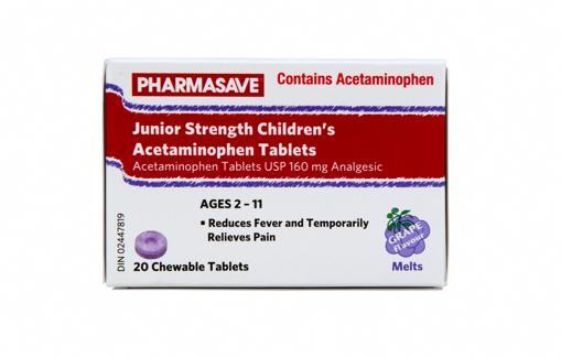 Picture of PHARMASAVE ACETAMINOPHEN - JUNIOR STRENGTH MELTS 160MG TABLETS - GRAPE 20S 