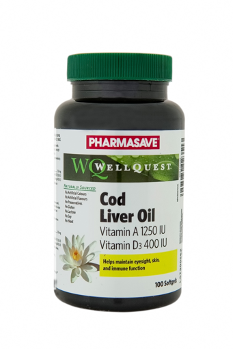 Picture of PHARMASAVE WELLQUEST COD LIVER OIL VIT A CAPSULE 1250IU 100S               