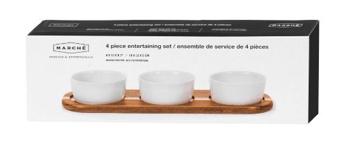 Picture of MARCHE COLLECTION WOOD SERVING BOARD W/ WHITE BOWLS 4X12.5IN S/3