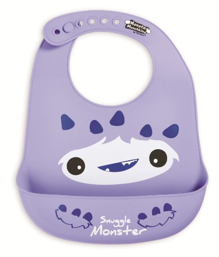 Picture of MONSTER MUNCHKINS SILICONE CATCH ALL BIB 12IN - PURPLE SNUGGLE MONSTER