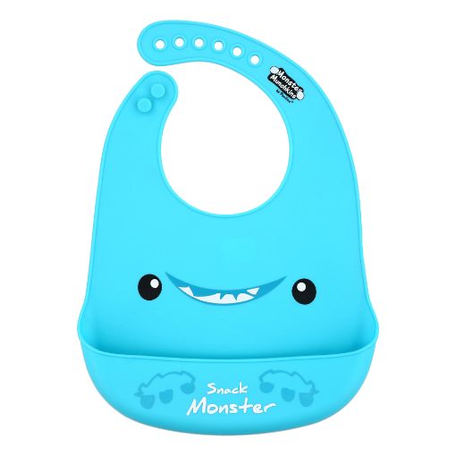 Picture of MONSTER MUNCHKINS SILICONE CATCH ALL BIB 12IN - BLUE SNACK MONSTER