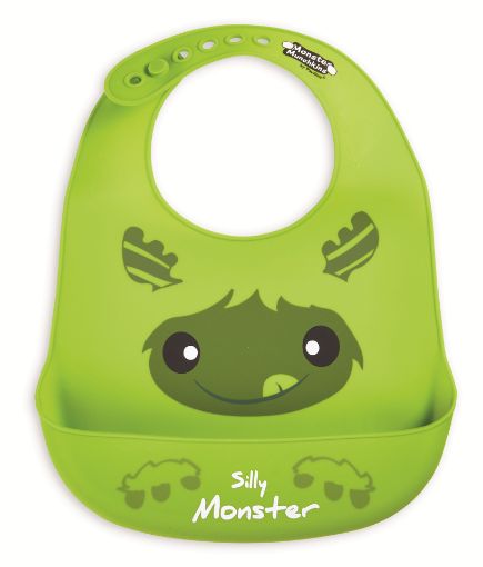 Picture of MONSTER MUNCHKINS SILICONE CATCH ALL BIB 12IN - GREEN SILLY MONSTER