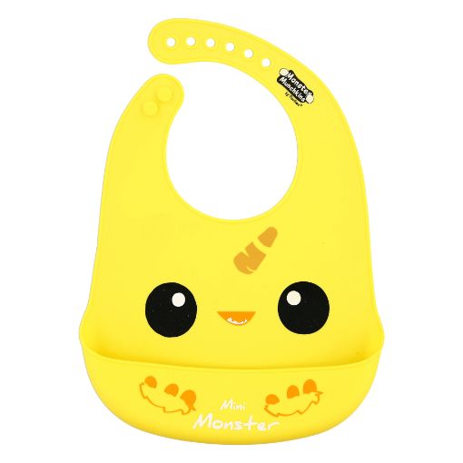 Picture of MONSTER MUNCHKINS SILICONE CATCH ALL BIB 12IN - YELLOW MINI MONSTER