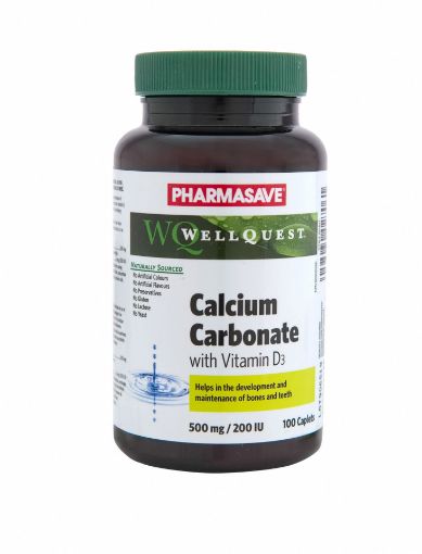 Picture of PHARMASAVE WELLQUEST CALCIUM CARBONATE 500MG WITH VITAMIN D3 CAPLETS 100S
