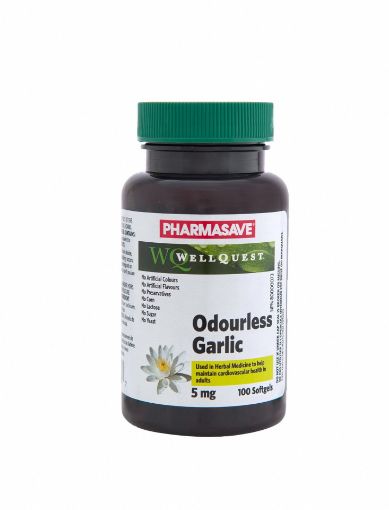Picture of PHARMASAVE WELLQUEST ODOURLESS GARLIC 5MG CAPSULES 100S