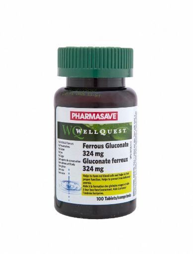 Picture of PHARMASAVE WELLQUEST FERROUS GLUCONATE 324MG TABLETS 100S