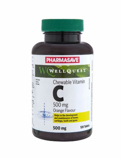 Picture of PHARMASAVE WELLQUEST VITAMIN C CHEWABLE 500MG ORANGE TABLETS 120S