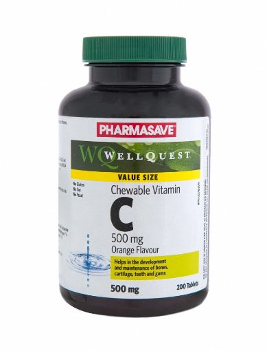 Picture of PHARMASAVE WELLQUEST VITAMIN C CHEWABLE 500MG ORANGE TABLETS 200S