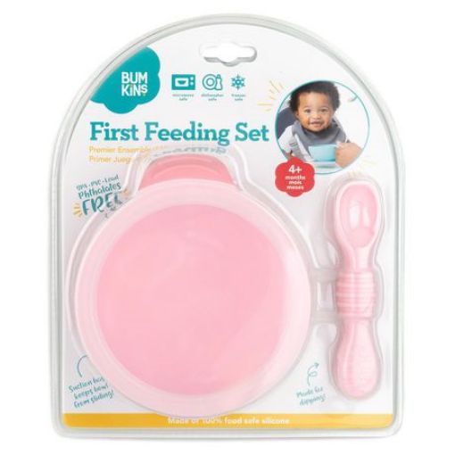 Picture of BUMKINS SILICONE FIRST FEEDING  SET W/LIDandSPOON - PINK