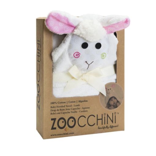 Picture of ZOOCCHINI BABY SNOW TERRY HOODED BATH TOWEL - LOLA LAMB 0-18M