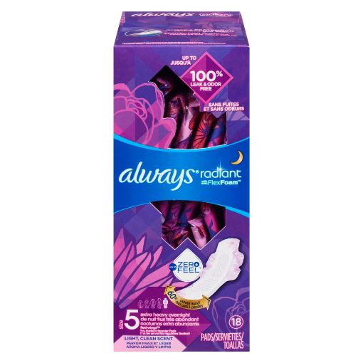 Picture of ALWAYS PADS RADIANT/FLEX - OVERNIGHT - SIZE 5 28S