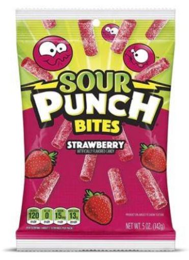 Picture of SOUR PUNCH BITES HANGING BAG - STRAWBERRY 142GR